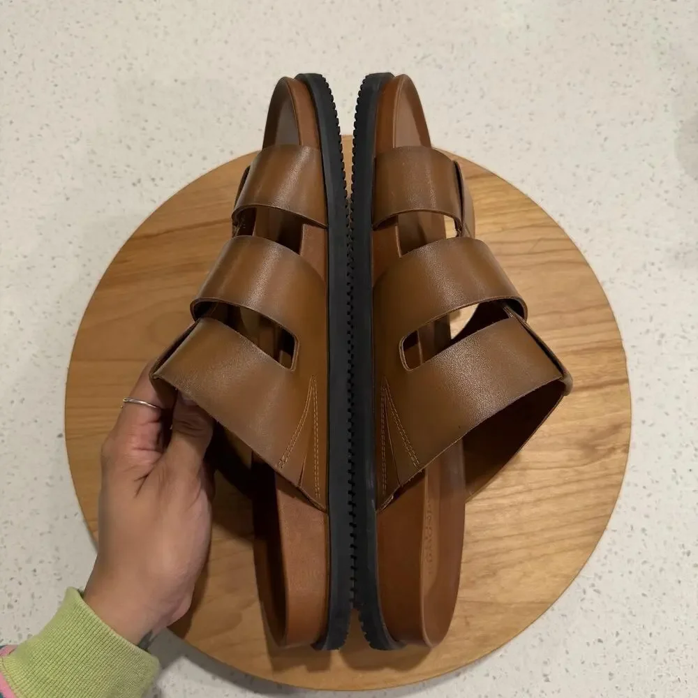 Allen Edmonds Sandals Mens 13 Davis Leather Brown Slide Fisherman Casual Comfort